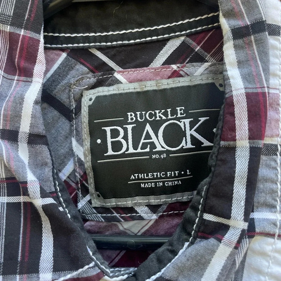 BUCKLE Men’s Burgundy White Plaid Embroidered Long Sleeve Button Athletic Large - Picture 3 of 9